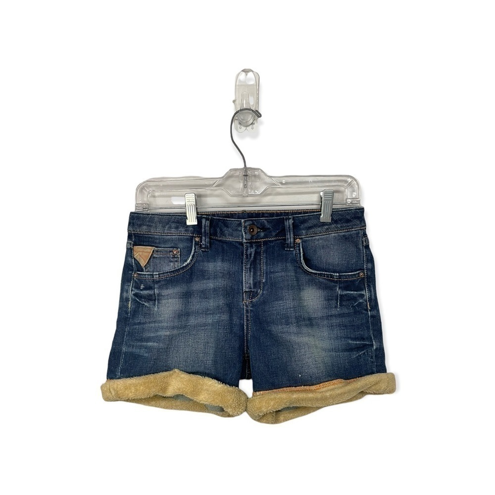 Zara Denim Shorts Fleece Rolled Hem Size 6